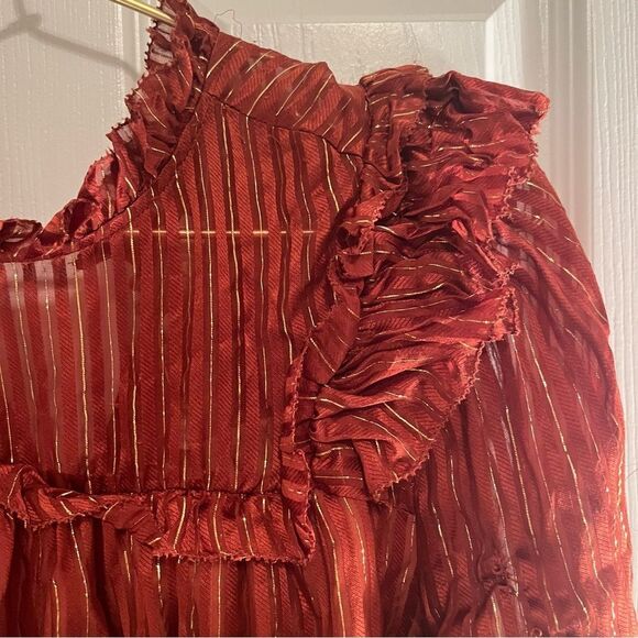 Marie Oliver Metallic Rust Ruffle Blouse - Picture 3 of 6